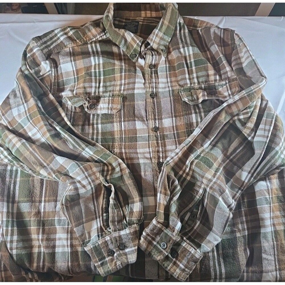 Faded Glory Flannel Shirt Men 3XL 54-56 Brown White Plaid Button Up Cotton